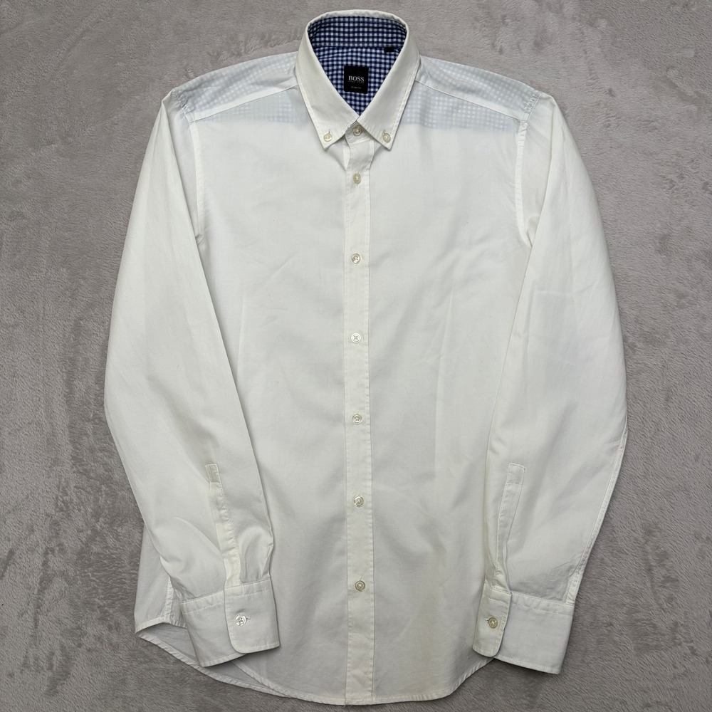 Boss Hugo Boss Ronny White Slim Fit Button Down Shirt Small gingham contrast